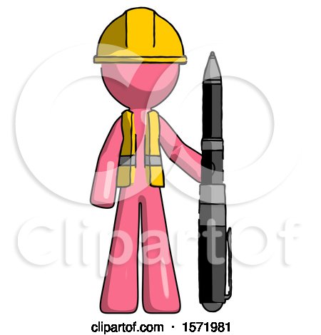 Pink Construction Worker Contractor Man Holding Large Pen by Leo Blanchette