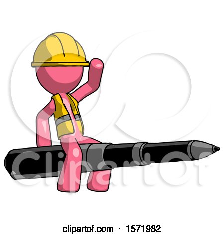 Pink Construction Worker Contractor Man Riding a Pen like a Giant Rocket by Leo Blanchette