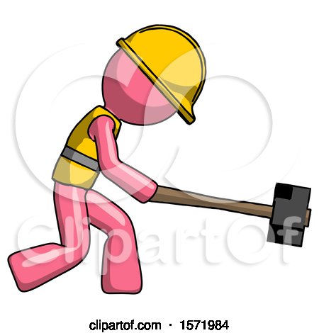 Pink Construction Worker Contractor Man Hitting with Sledgehammer, or Smashing Something by Leo Blanchette