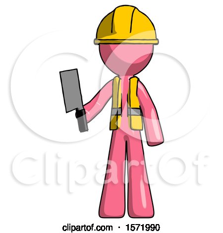 Pink Construction Worker Contractor Man Holding Meat Cleaver by Leo Blanchette