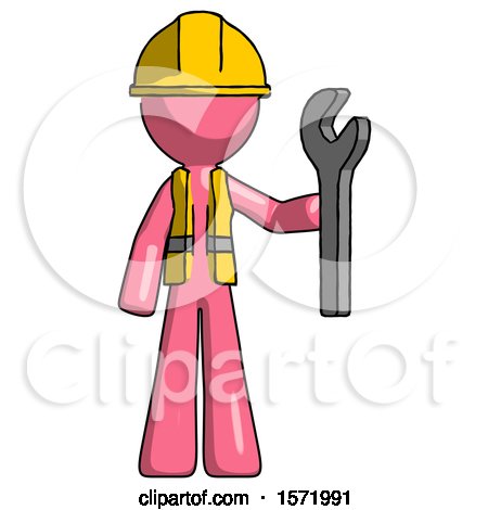 Pink Construction Worker Contractor Man Holding Wrench Ready to Repair or Work by Leo Blanchette