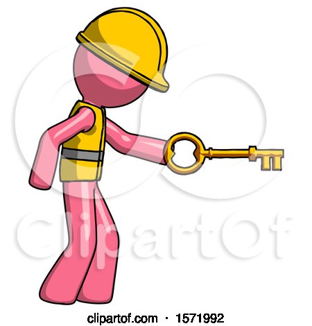 Pink Construction Worker Contractor Man with Big Key of Gold Opening Something by Leo Blanchette