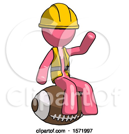Pink Construction Worker Contractor Man Sitting on Giant Football by Leo Blanchette