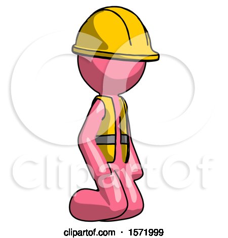 Pink Construction Worker Contractor Man Kneeling Angle View Right by Leo Blanchette