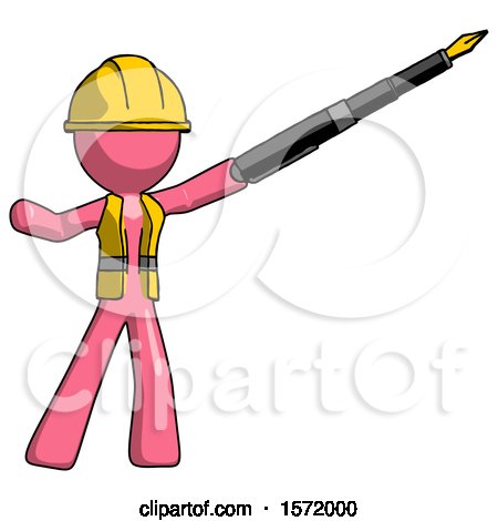 Pink Construction Worker Contractor Man Pen Is Mightier Than the Sword Calligraphy Pose by Leo Blanchette