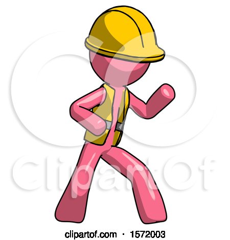 Pink Construction Worker Contractor Man Martial Arts Defense Pose Right by Leo Blanchette