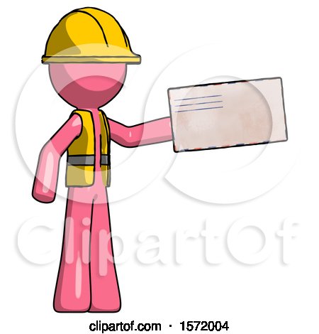 Pink Construction Worker Contractor Man Holding Large Envelope by Leo Blanchette