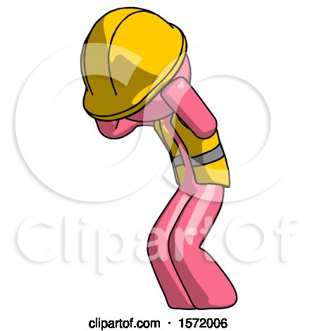 Pink Construction Worker Contractor Man with Headache or Covering Ears Turned to His Left by Leo Blanchette
