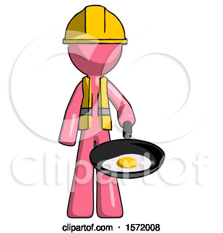 Pink Construction Worker Contractor Man Frying Egg in Pan or Wok by Leo Blanchette