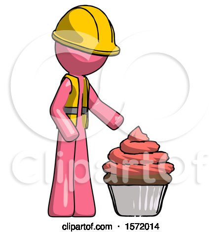 Pink Construction Worker Contractor Man with Giant Cupcake Dessert by Leo Blanchette