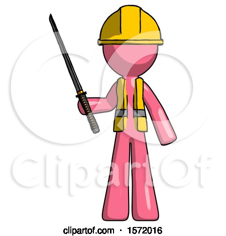 Pink Construction Worker Contractor Man Standing up with Ninja Sword Katana by Leo Blanchette