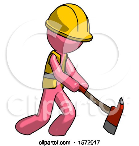 Pink Construction Worker Contractor Man Striking with a Red Firefighter's Ax by Leo Blanchette