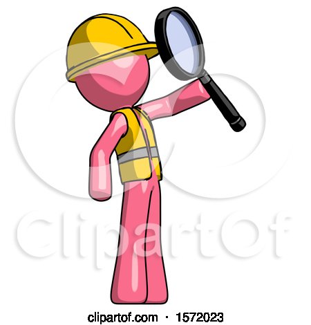 Pink Construction Worker Contractor Man Inspecting with Large Magnifying Glass Facing up by Leo Blanchette
