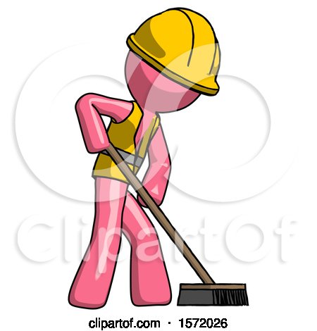 Pink Construction Worker Contractor Man Cleaning Services Janitor Sweeping Side View by Leo Blanchette