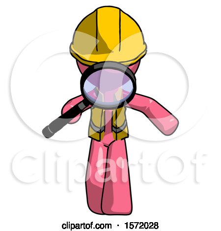 Pink Construction Worker Contractor Man Looking down Through Magnifying Glass by Leo Blanchette