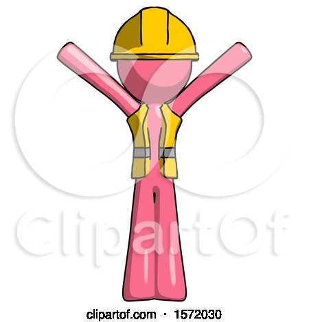 Pink Construction Worker Contractor Man with Arms out Joyfully by Leo Blanchette