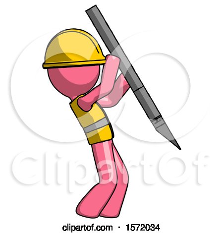 Pink Construction Worker Contractor Man Stabbing or Cutting with Scalpel by Leo Blanchette