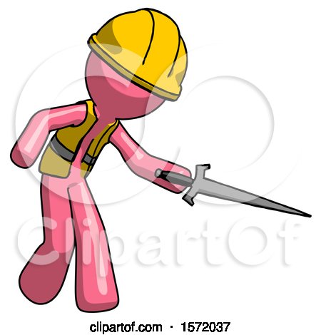 Pink Construction Worker Contractor Man Sword Pose Stabbing or Jabbing by Leo Blanchette