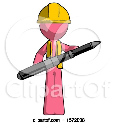 Pink Construction Worker Contractor Man Posing Confidently with Giant Pen by Leo Blanchette