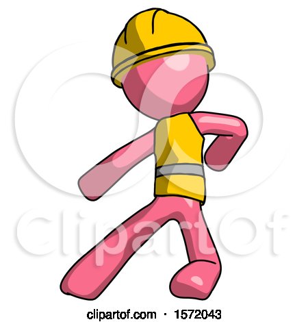 Pink Construction Worker Contractor Man Karate Defense Pose Left by Leo Blanchette