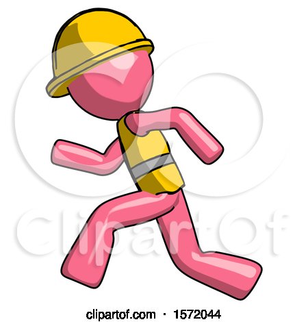 Pink Construction Worker Contractor Man Running Fast Left by Leo Blanchette