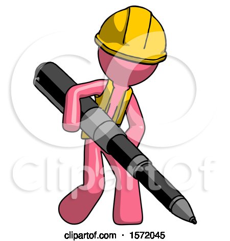 Pink Construction Worker Contractor Man Writing with a Really Big Pen by Leo Blanchette