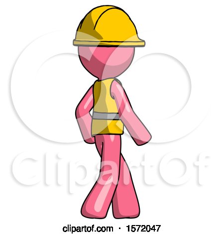 Pink Construction Worker Contractor Man Walking Away Direction Right View by Leo Blanchette