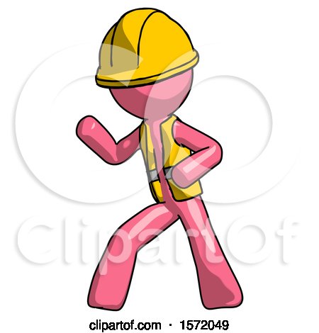 Pink Construction Worker Contractor Man Martial Arts Defense Pose Left by Leo Blanchette