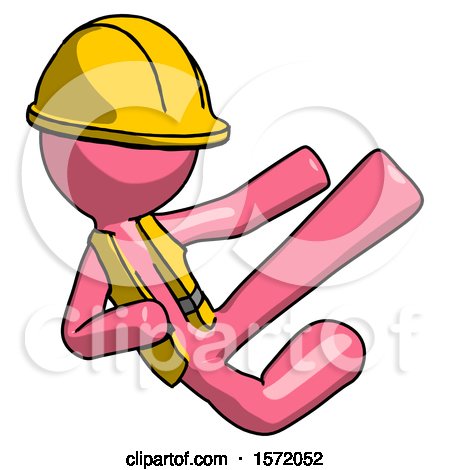 Pink Construction Worker Contractor Man Flying Ninja Kick Right by Leo Blanchette