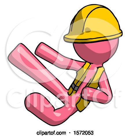 Pink Construction Worker Contractor Man Flying Ninja Kick Left by Leo Blanchette