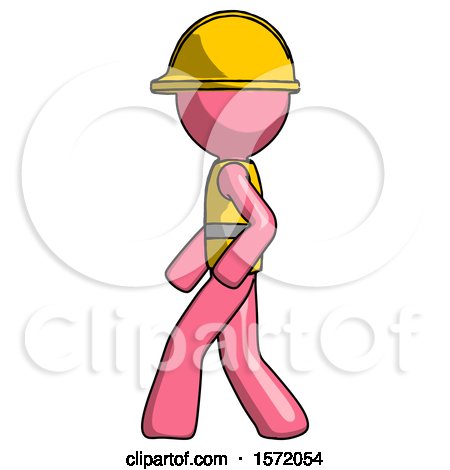 Pink Construction Worker Contractor Man Walking Left Side View by Leo Blanchette