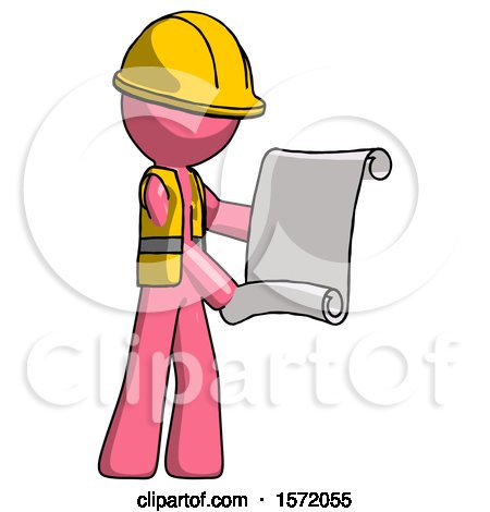 Pink Construction Worker Contractor Man Holding Blueprints or Scroll by Leo Blanchette