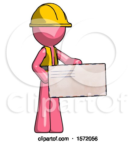 Pink Construction Worker Contractor Man Presenting Large Envelope by Leo Blanchette