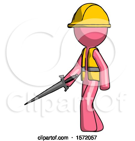 Pink Construction Worker Contractor Man with Sword Walking Confidently by Leo Blanchette