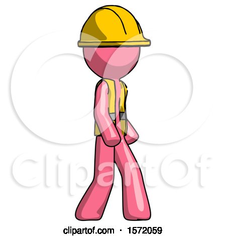 Pink Construction Worker Contractor Man Walking Turned Right Front View by Leo Blanchette
