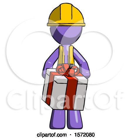 Purple Construction Worker Contractor Man Gifting Present with Large Bow Front View by Leo Blanchette