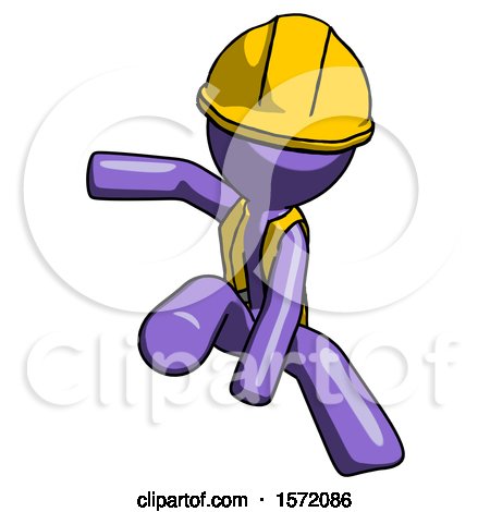 Purple Construction Worker Contractor Man Action Hero Jump Pose by Leo Blanchette