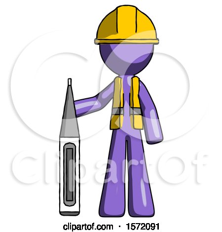 Purple Construction Worker Contractor Man Standing with Large Thermometer by Leo Blanchette