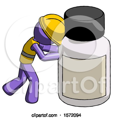 Purple Construction Worker Contractor Man Pushing Large Medicine Bottle by Leo Blanchette