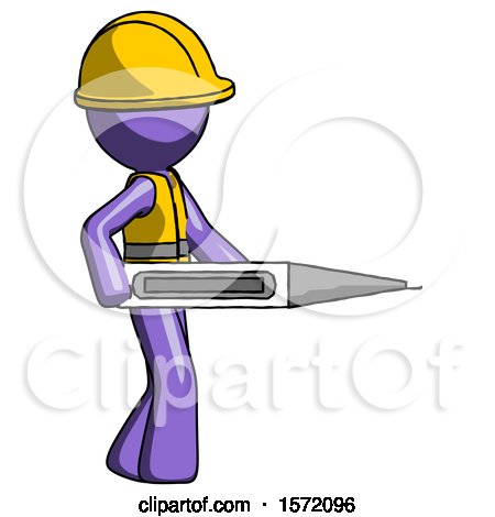 Purple Construction Worker Contractor Man Walking with Large Thermometer by Leo Blanchette