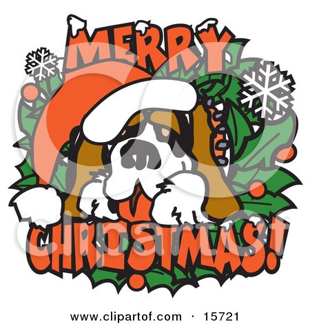 Big St Bernard On A Merry Christmas Sign Clipart Illustration by Andy Nortnik