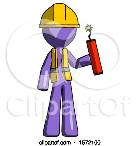 Purple Construction Worker Contractor Man Holding Dynamite with Fuse Lit by Leo Blanchette