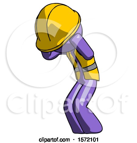 Purple Construction Worker Contractor Man with Headache or Covering Ears Turned to His Left by Leo Blanchette