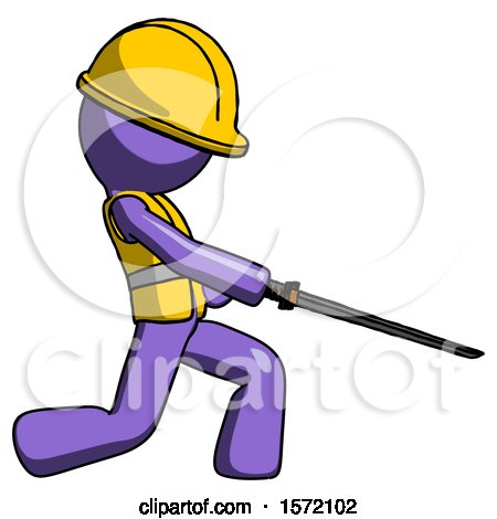Purple Construction Worker Contractor Man with Ninja Sword Katana Slicing or Striking Something by Leo Blanchette