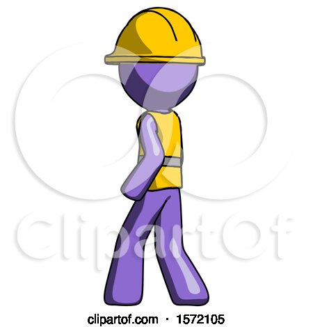Purple Construction Worker Contractor Man Walking Away Direction Left View by Leo Blanchette
