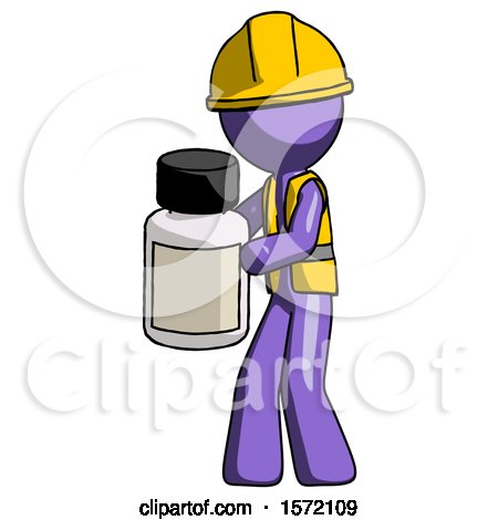 Purple Construction Worker Contractor Man Holding White Medicine Bottle by Leo Blanchette