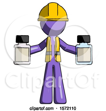 Purple Construction Worker Contractor Man Holding Two Medicine Bottles by Leo Blanchette