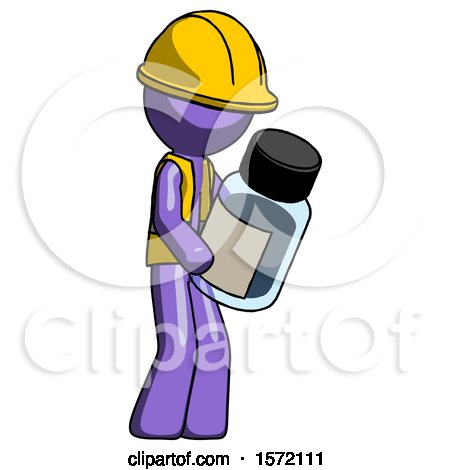 Purple Construction Worker Contractor Man Holding Glass Medicine Bottle by Leo Blanchette