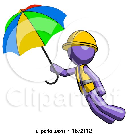 Purple Construction Worker Contractor Man Flying with Rainbow Colored Umbrella by Leo Blanchette