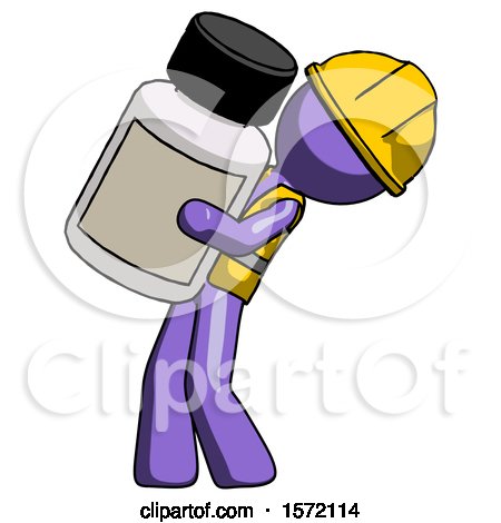 Purple Construction Worker Contractor Man Holding Large White Medicine Bottle by Leo Blanchette